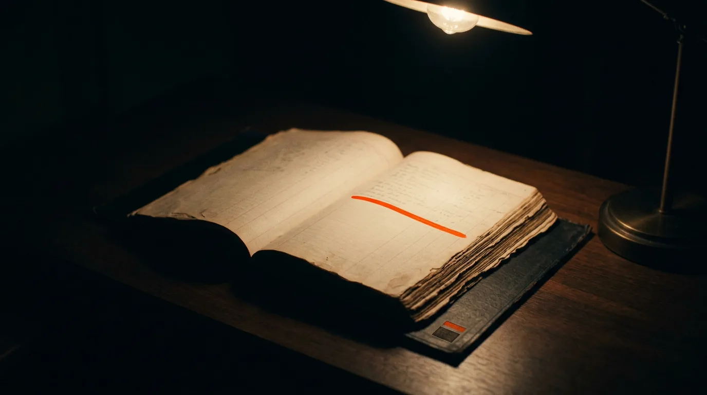 An open ledger under a desk lamp, one line underlined in orange, standing for how a brand leaderboard can be sorted by money instead of a survey panel.